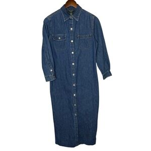 Lauren Jeans Co Ralph Lauren Denim Midi Western Shirt Dress PM Vintage